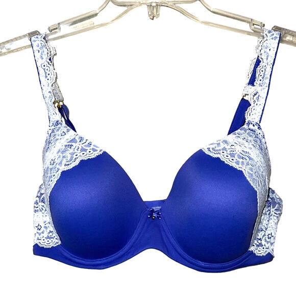 36D Soma Bra Embraceable Lace Blue Full Coverage Underwire Gold-tone Hardware - Picture 1 of 5
